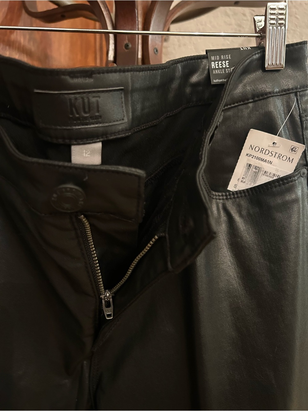 NWT Kut from the Kloth Black Mid-Rise Reese Ankle Faux Leather Pants